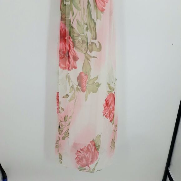 Ruiyige Sheer Flowy Floral Maxi Ruffled Jewel Neck Maxi Dress White Pink Sz L - Picture 4 of 11
